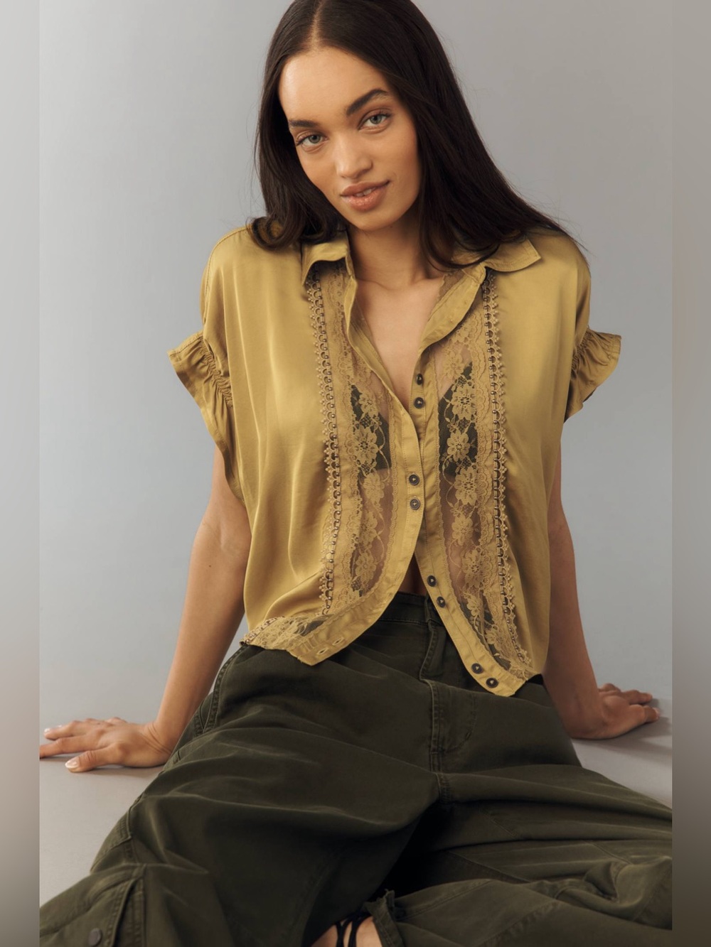 NWT Anthropology Quincy Lace Short-Sleeve Blouse by Pilcro